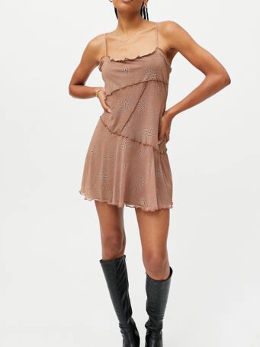 Urban Outfitters | Brown Mesh Spaghetti Strap Mini Dress